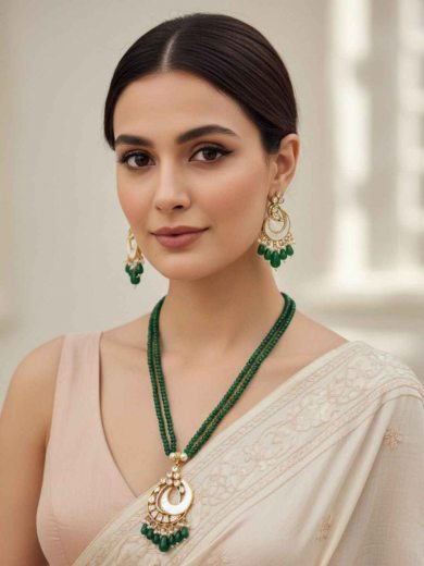  Elegant Kundan   Mother Of Pearl Necklace Set For Women